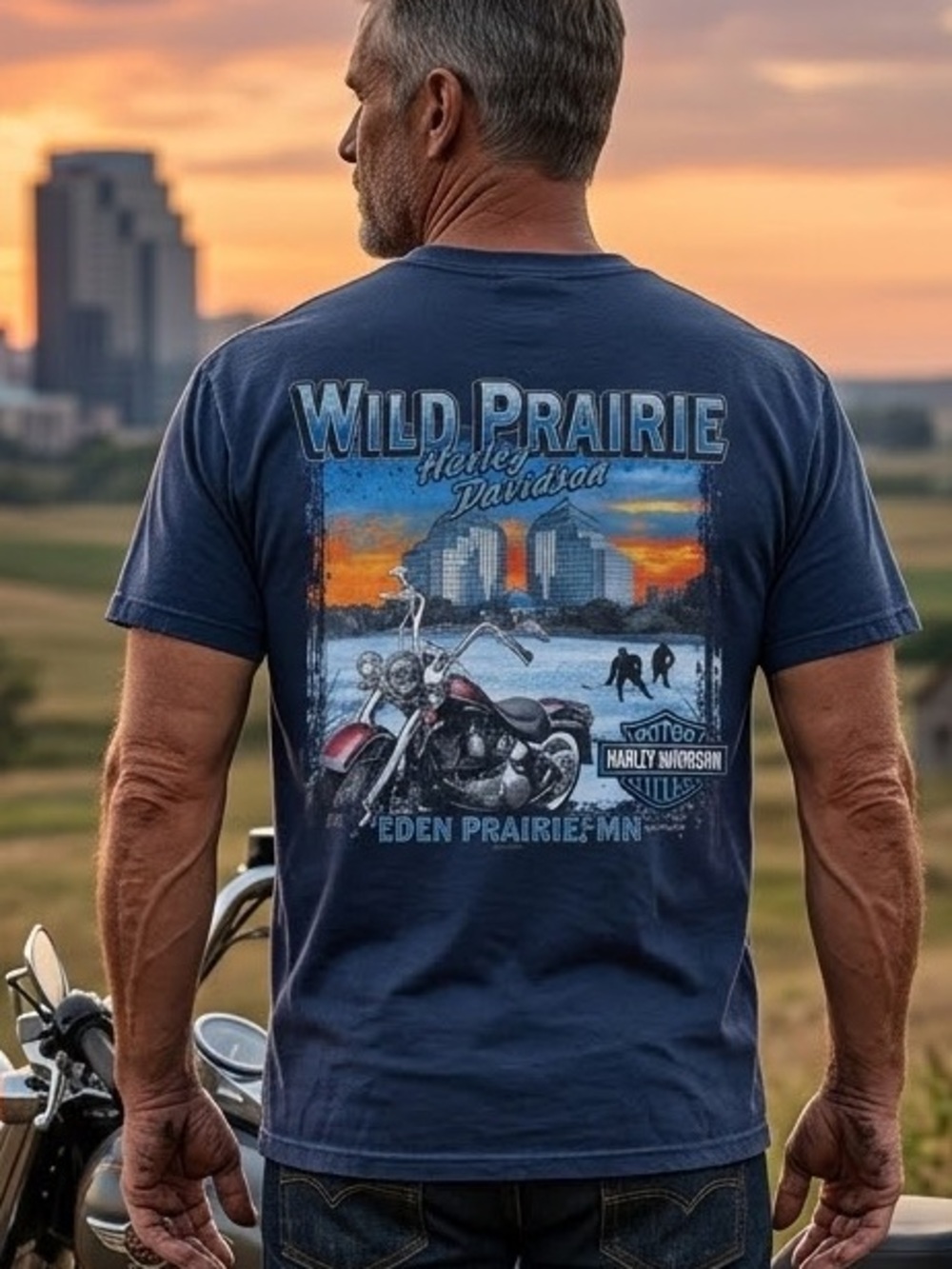 Harley Davidson T-Shirt Men L Rare Wild Prairie Motorcycle Minnesota Hockey